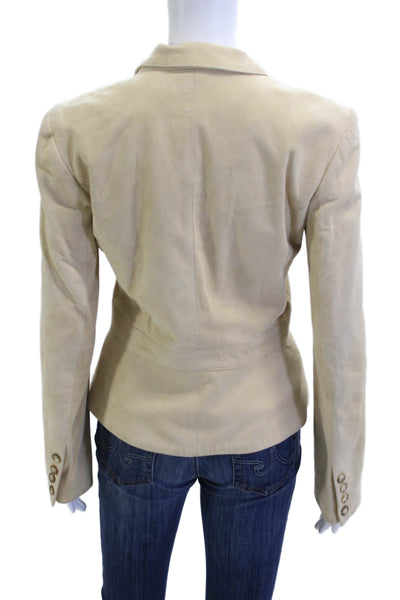 Wathne Womens Beige Suede Military Jacket Collared Button Long Sleeve Size 8