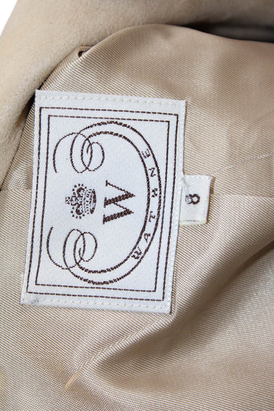 Wathne Womens Beige Suede Military Jacket Collared Button Long Sleeve Size 8