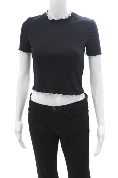 Zara Trafaluc Women Cropped T-Shirt Black Modal 90s Size S