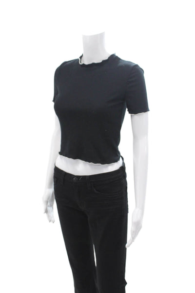 Zara Trafaluc Women Cropped T-Shirt Black Modal 90s Size S