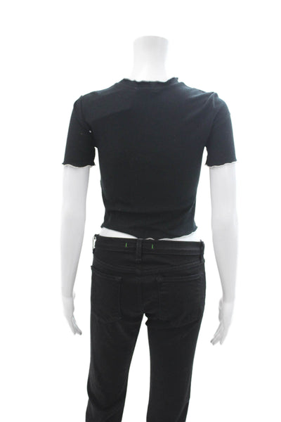 Zara Trafaluc Women Cropped T-Shirt Black Modal 90s Size S