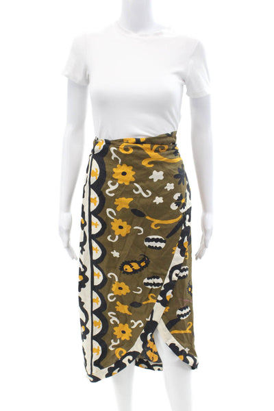 Zara Women Wrap Floral Cotton Blend Long Skirt Black Size XS