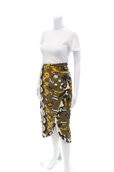 Zara Women Wrap Floral Cotton Blend Long Skirt Black Size XS