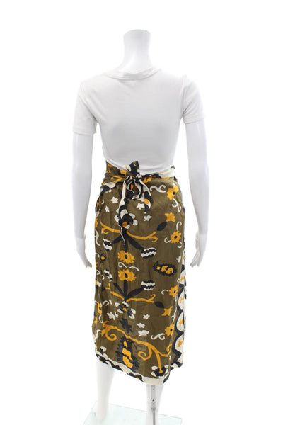 Zara Women Wrap Floral Cotton Blend Long Skirt Black Size XS