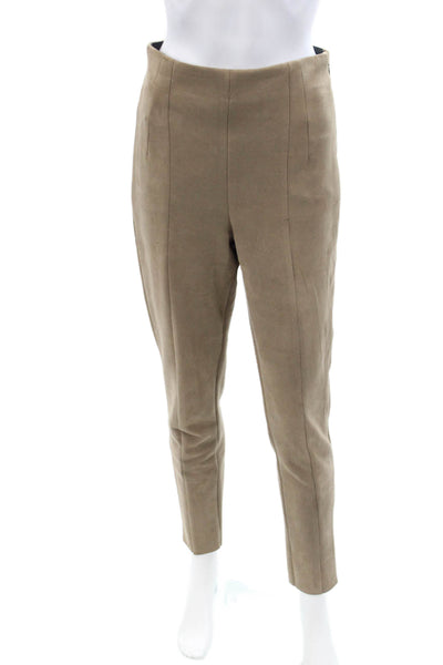 Zara Women Ankle Cropped Dress Pants Beige Vegan Suede Zip Size M