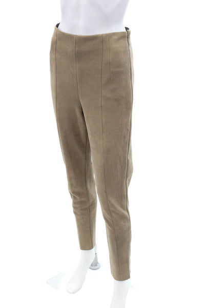 Zara Women Ankle Cropped Dress Pants Beige Vegan Suede Zip Size M