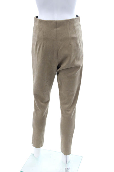Zara Women Ankle Cropped Dress Pants Beige Vegan Suede Zip Size M
