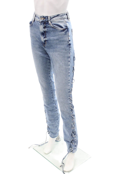 Zara Women Skinny Straight Jeans Blue High Rise Size 2