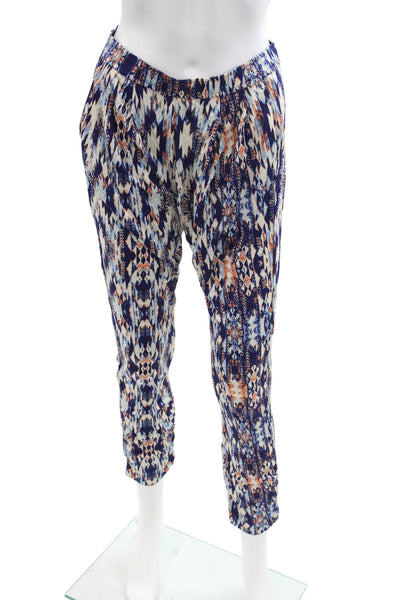 Parker Women Ankle Cropped Pants Blue Geometric Aztec Tencel Size XS