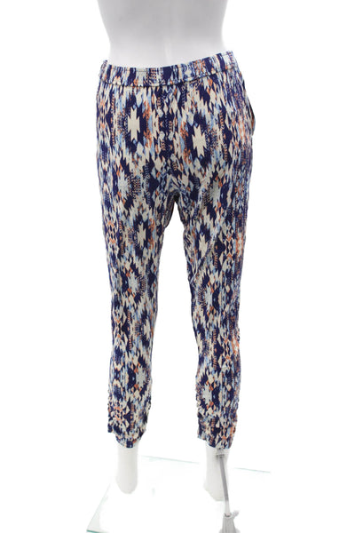 Parker Women Ankle Cropped Pants Blue Geometric Aztec Tencel Size XS