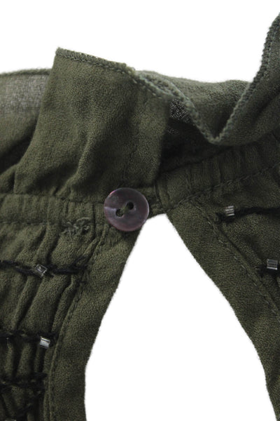 Love Sam Womens Green High Neck Button Cotton Boho Blouse Long Sleeve Size S