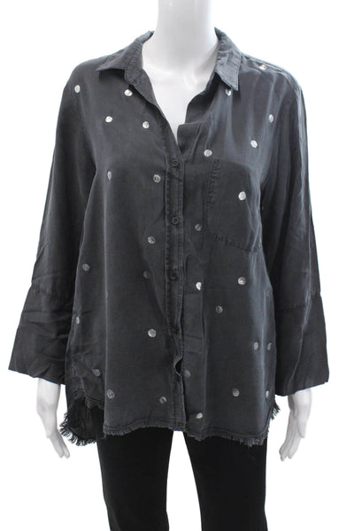 Bella Dahl Women Tunic Button Up Polka Dot Dark Gray Tencel Size M