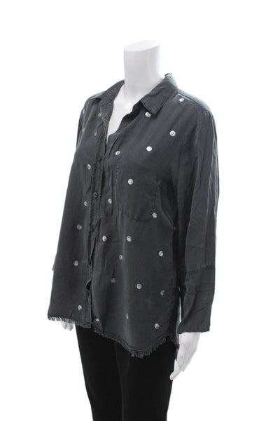 Bella Dahl Women Tunic Button Up Polka Dot Dark Gray Tencel Size M