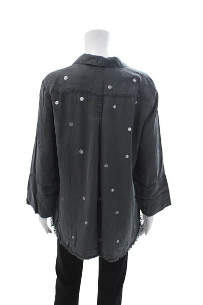 Bella Dahl Women Tunic Button Up Polka Dot Dark Gray Tencel Size M