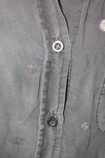 Bella Dahl Women Tunic Button Up Polka Dot Dark Gray Tencel Size M