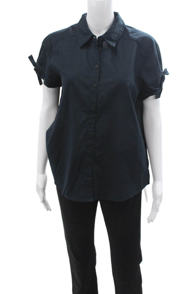 Paige Black Label Women Collared Short Sleeve Solid Cotton Button-Up Top Size S