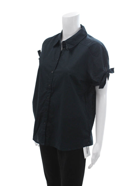Paige Black Label Women Collared Short Sleeve Solid Cotton Button-Up Top Size S