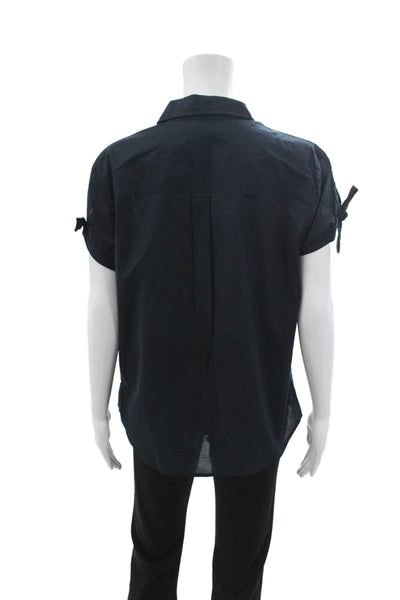 Paige Black Label Women Collared Short Sleeve Solid Cotton Button-Up Top Size S