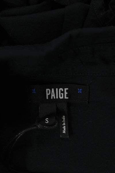 Paige Black Label Women Collared Short Sleeve Solid Cotton Button-Up Top Size S