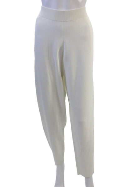 St. John Women Ankle Dress Pants White Cotton Solid Size L