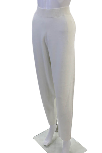 St. John Women Ankle Dress Pants White Cotton Solid Size L