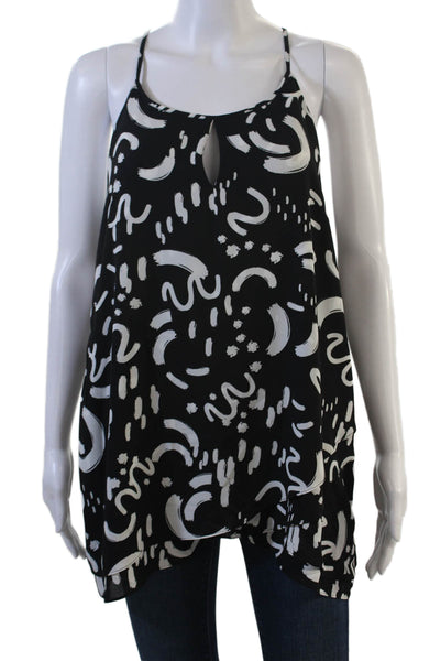 Tahari Women Sleeveless Camisole Black Graphic Print Drawstring Size L