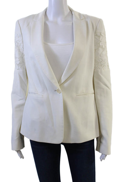 BCBGMAXAZRIA Women Floral White V-Neck Long Sleeve Blazer Size M