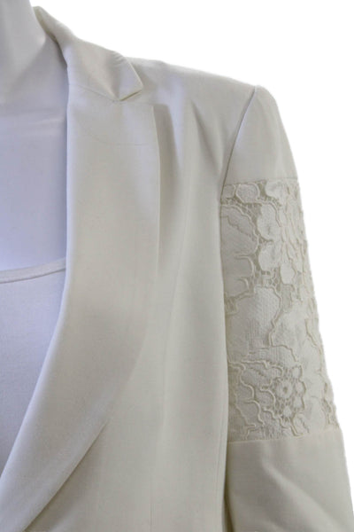 BCBGMAXAZRIA Women Floral White V-Neck Long Sleeve Blazer Size M