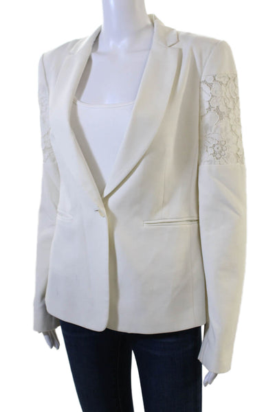 BCBGMAXAZRIA Women Floral White V-Neck Long Sleeve Blazer Size M