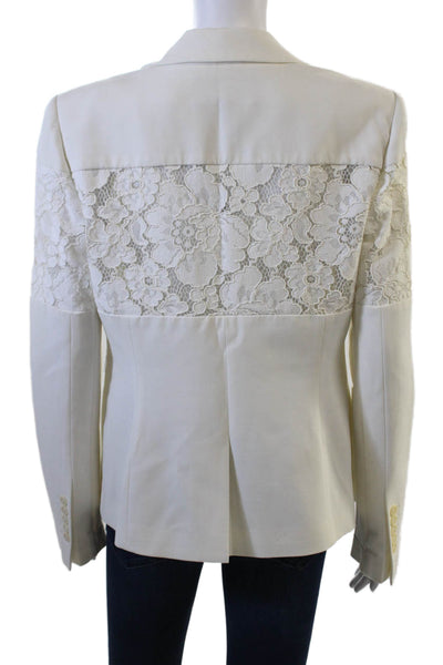 BCBGMAXAZRIA Women Floral White V-Neck Long Sleeve Blazer Size M