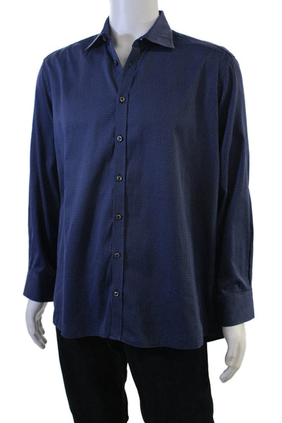 Sand Mens Point Collar Button-Up Shirt Dark Blue Polka Dot Cotton Size 43