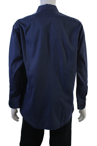 Sand Mens Point Collar Button-Up Shirt Dark Blue Polka Dot Cotton Size 43