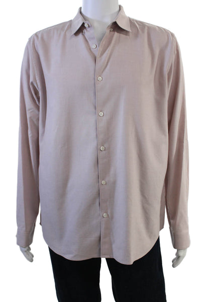 Theory Mens Point Collar Button Up Shirt Beige Long Sleeve Cotton Size XL