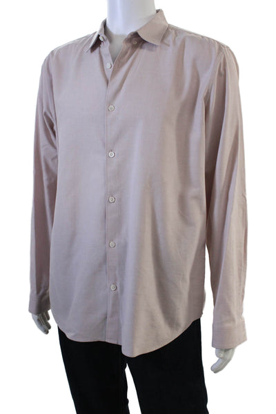 Theory Mens Point Collar Button Up Shirt Beige Long Sleeve Cotton Size XL