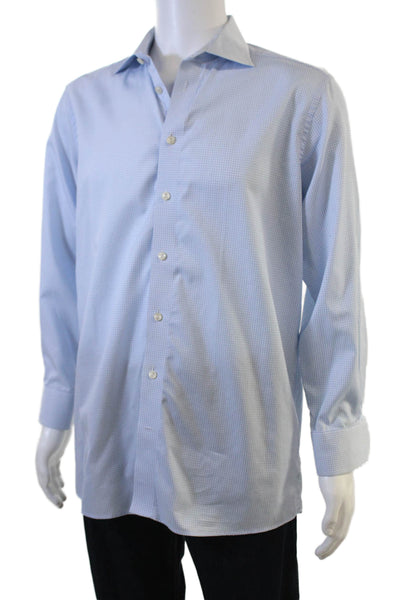 Eton Mens Light Blue Check Spread Collar Cotton Long Sleeve Dress Shirt Size 42