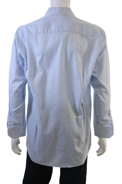 Eton Mens Light Blue Check Spread Collar Cotton Long Sleeve Dress Shirt Size 42