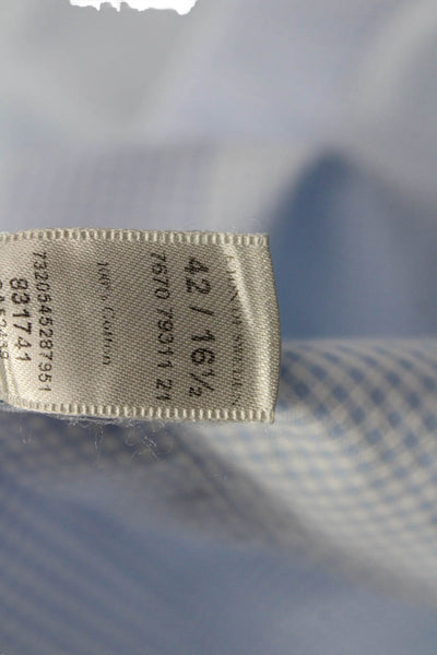 Eton Mens Light Blue Check Spread Collar Cotton Long Sleeve Dress Shirt Size 42