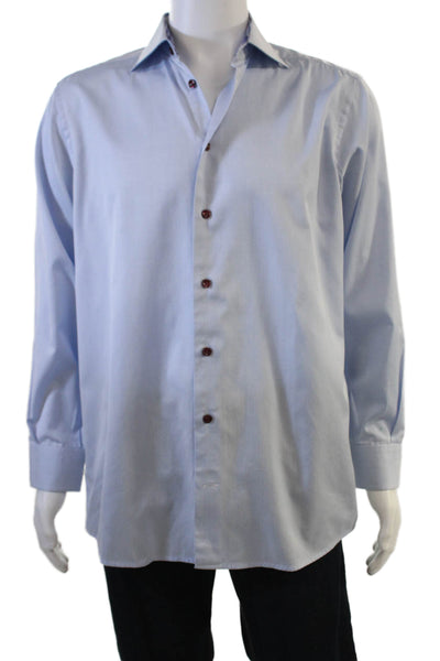 Eton Mens Light Blue 100% Cotton Spread Collar Long Sleeve Dress Shirt Size 41