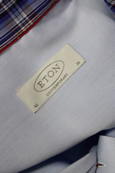 Eton Mens Light Blue 100% Cotton Spread Collar Long Sleeve Dress Shirt Size 41
