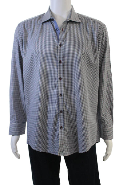 Sand Mens Spread Collar Check Cotton Button-Up Long Sleeve Blue Size 43