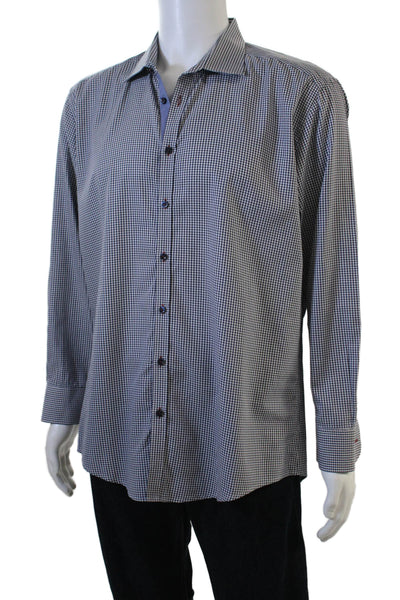 Sand Mens Spread Collar Check Cotton Button-Up Long Sleeve Blue Size 43
