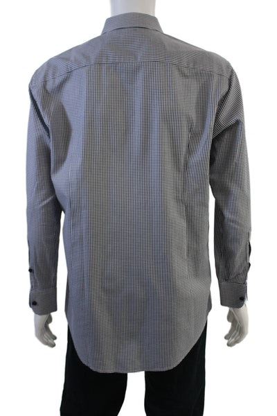 Sand Mens Spread Collar Check Cotton Button-Up Long Sleeve Blue Size 43