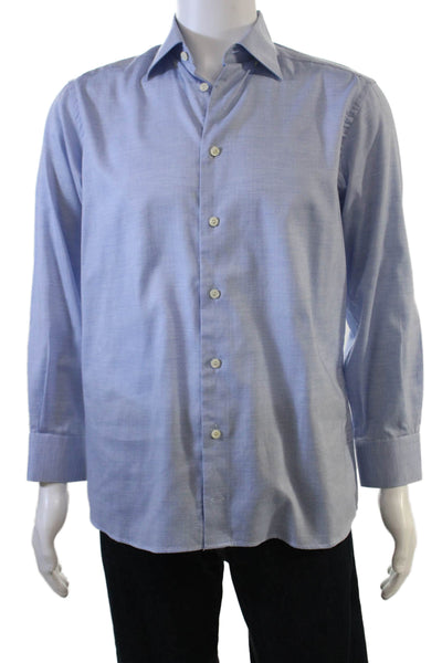 Eton Mens Spread Collar Cotton Dress Shirt Light Blue Long Sleeve Size M