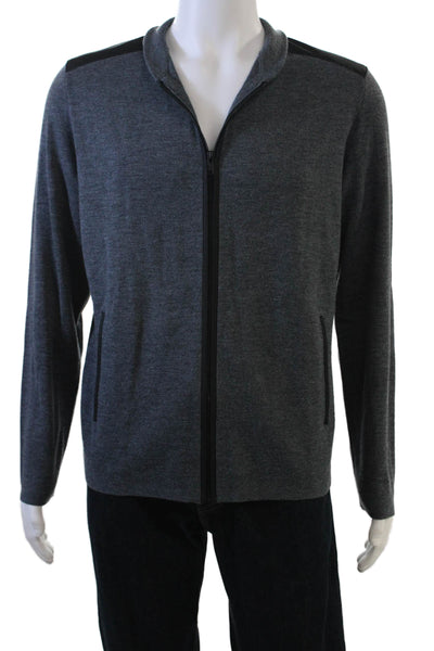 Theory Mens Full Zip Merino Wool Mock Neck Sweater Dark Gray Size M