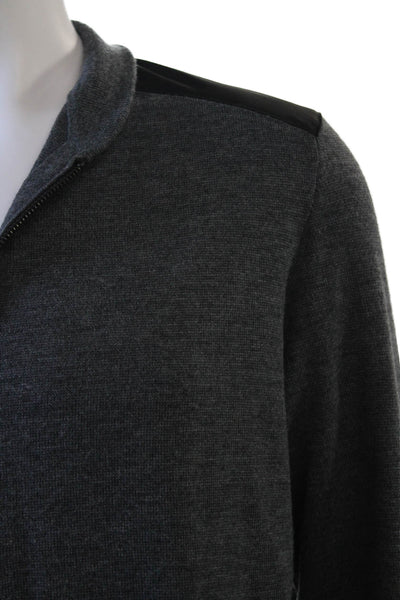 Theory Mens Full Zip Merino Wool Mock Neck Sweater Dark Gray Size M