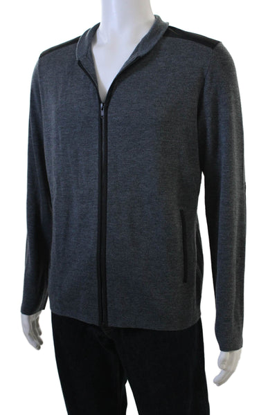 Theory Mens Full Zip Merino Wool Mock Neck Sweater Dark Gray Size M
