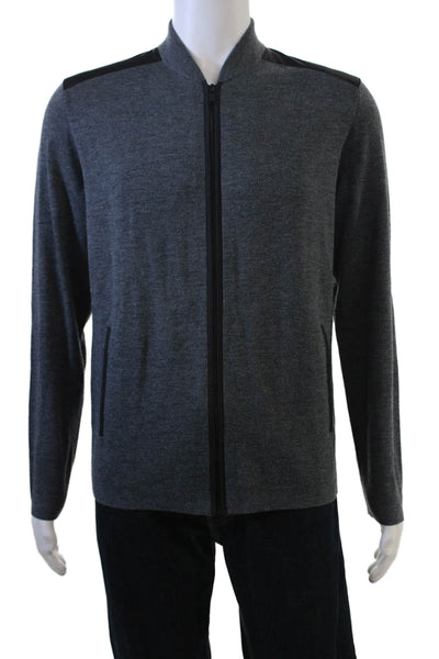 Theory Mens Full Zip Merino Wool Mock Neck Sweater Dark Gray Size M