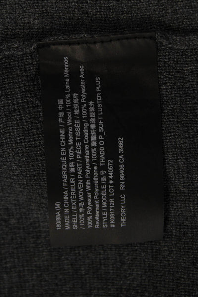 Theory Mens Full Zip Merino Wool Mock Neck Sweater Dark Gray Size M