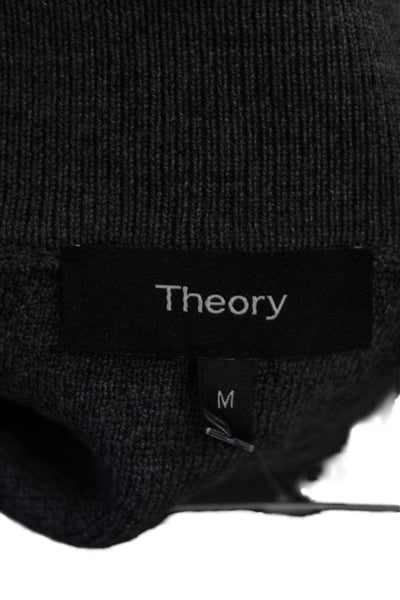 Theory Mens Full Zip Merino Wool Mock Neck Sweater Dark Gray Size M