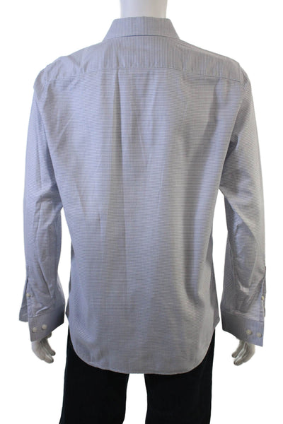 Theory Mens Spread Collar Check Cotton Shirt Light Blue Long Sleeve Size M